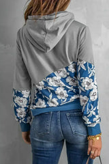 Women's Gray Floral Splicing Cowl Neck Hoodie - Femstylo