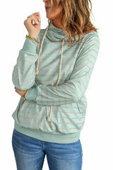 Green Striped Turtleneck Hoodie - Femstylo