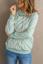 Green Striped Turtleneck Hoodie - Femstylo