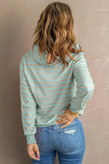Green Striped Turtleneck Hoodie - Femstylo