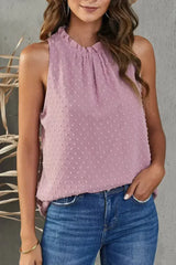 Pink Swiss Dot Ruffle Tank - Femstylo