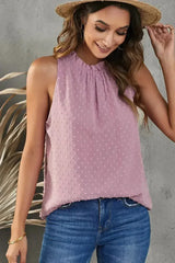 Pink Swiss Dot Ruffle Tank - Femstylo