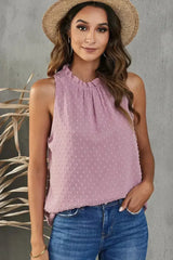 Pink Swiss Dot Ruffle Tank - Femstylo