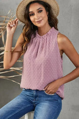 Pink Swiss Dot Ruffle Tank - Femstylo