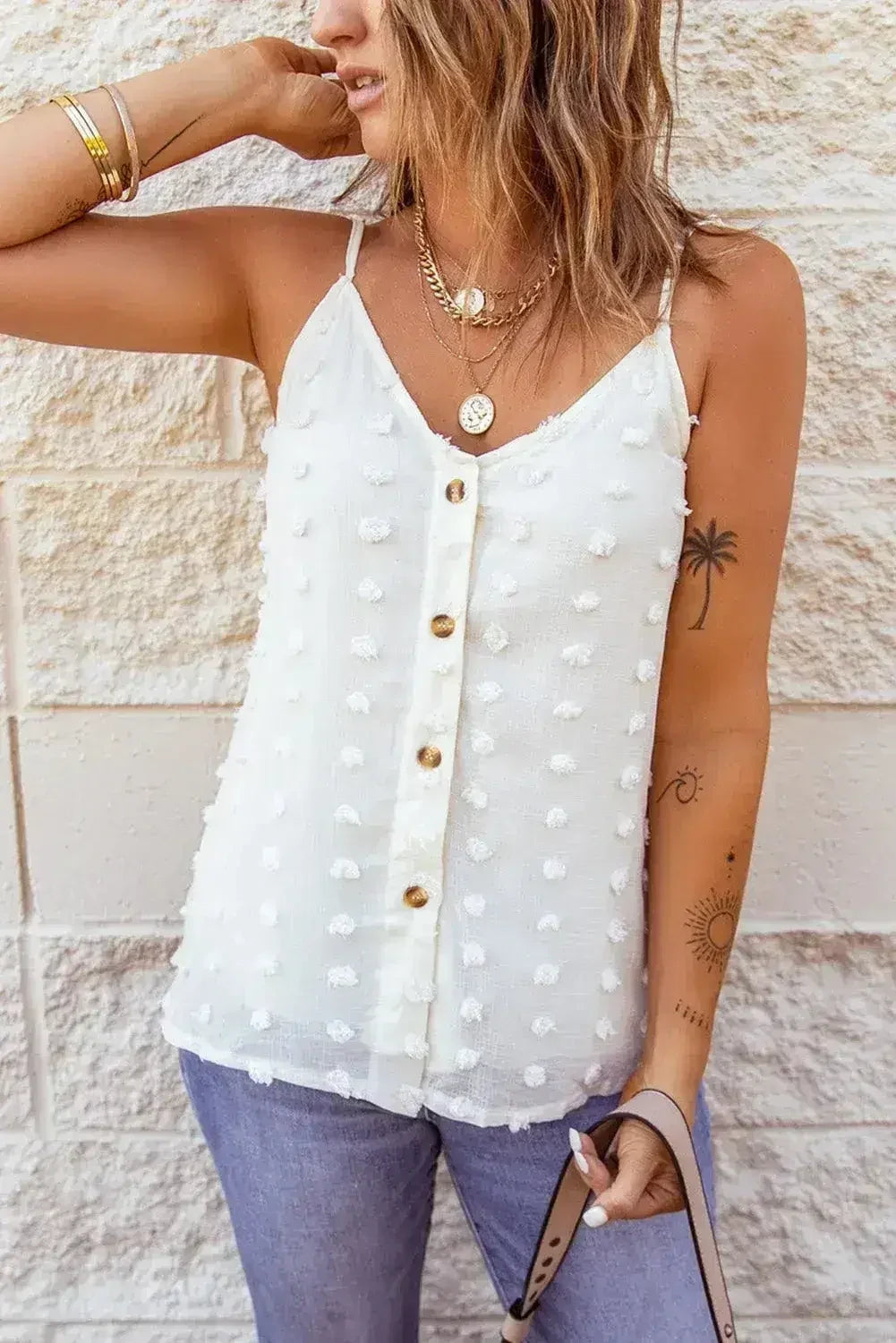 Swiss Dot Spaghetti Strap Tank Top – Cute & Flowy Summer Top - Femstylo