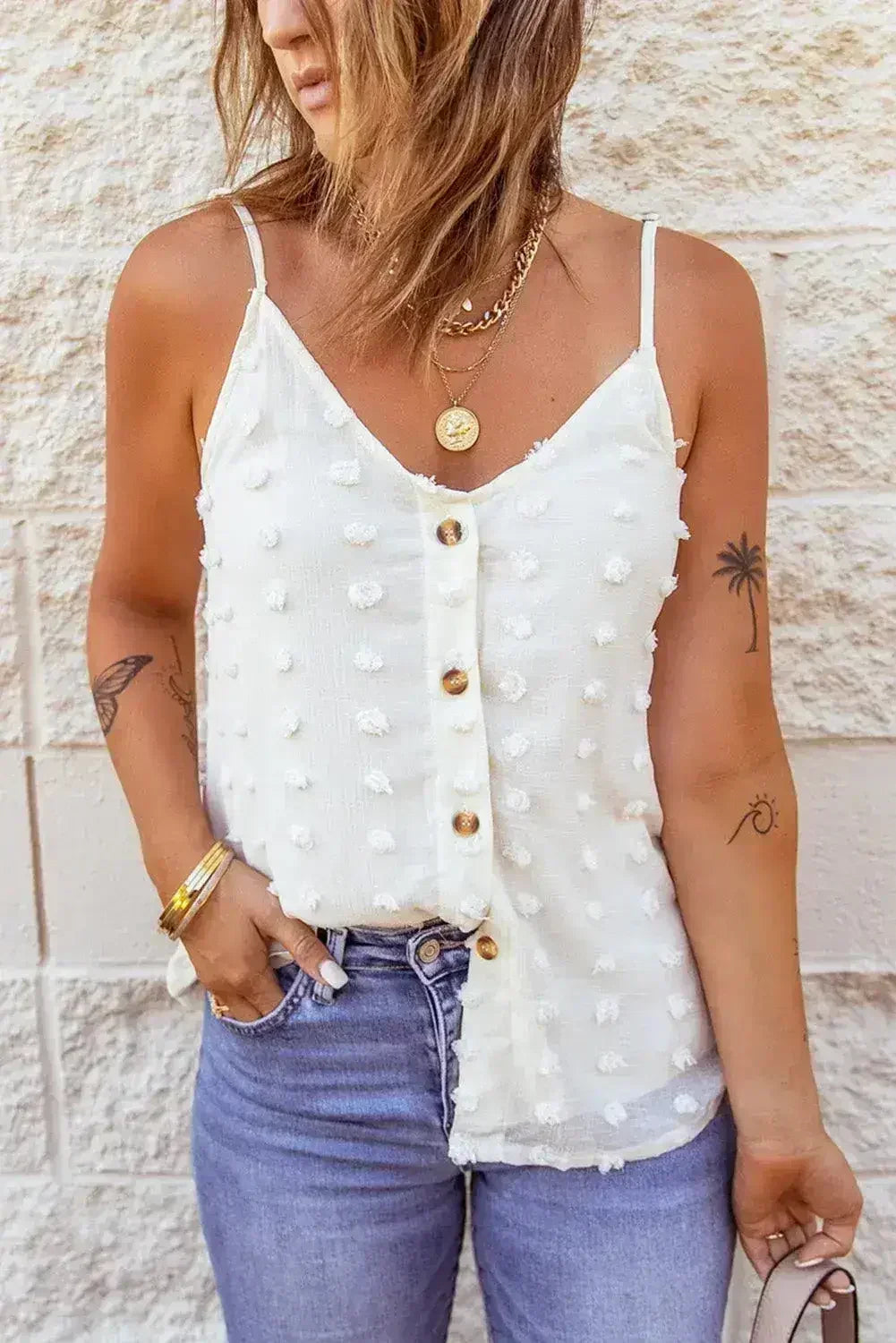 Swiss Dot Spaghetti Strap Tank Top – Cute & Flowy Summer Top - Femstylo