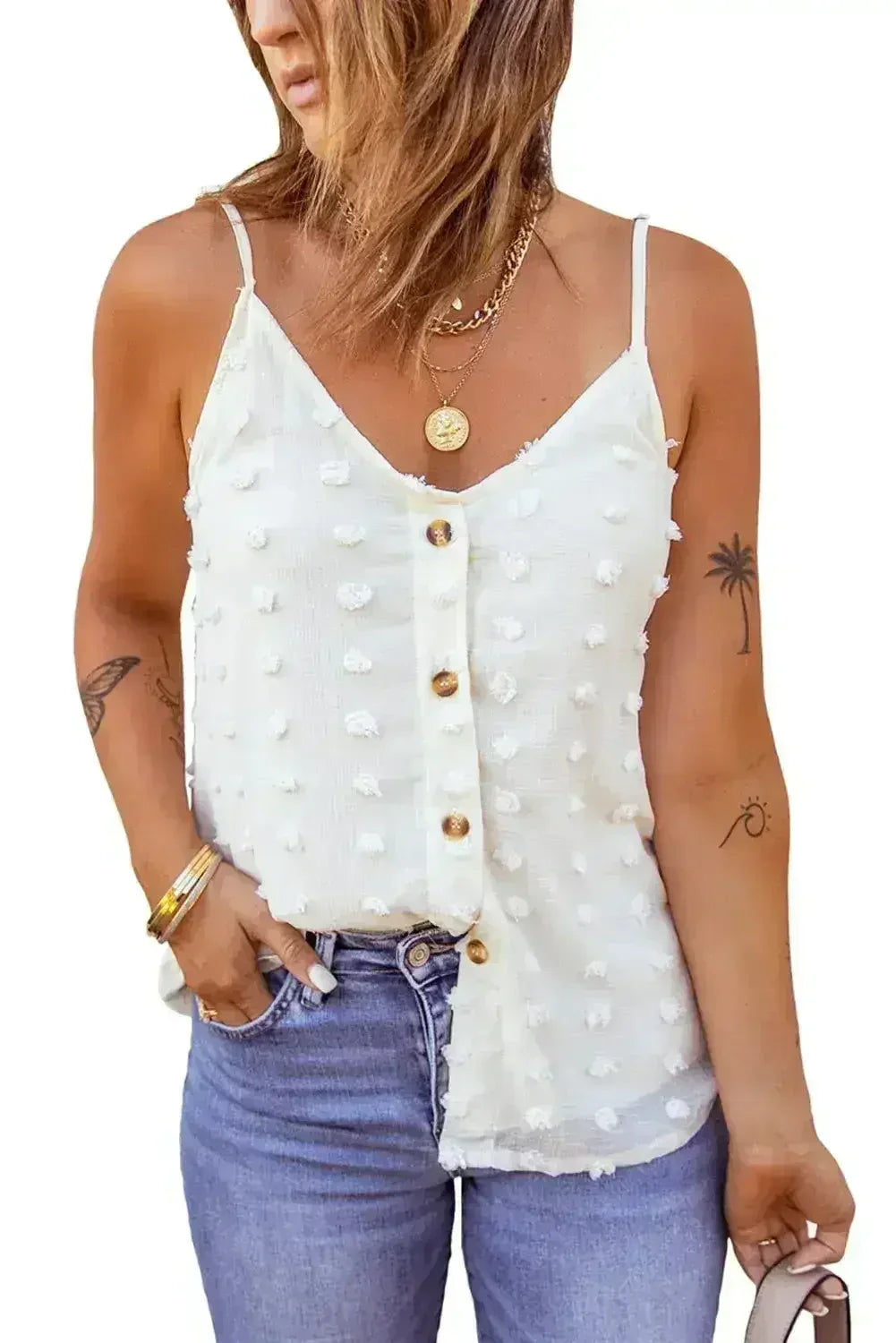Swiss Dot Spaghetti Strap Tank Top – Cute & Flowy Summer Top - Femstylo