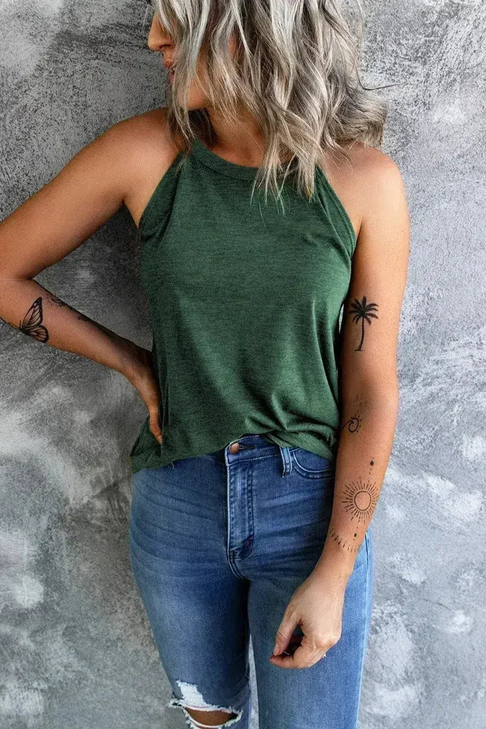 Brief Green Crew Neck Tank Top - Femstylo