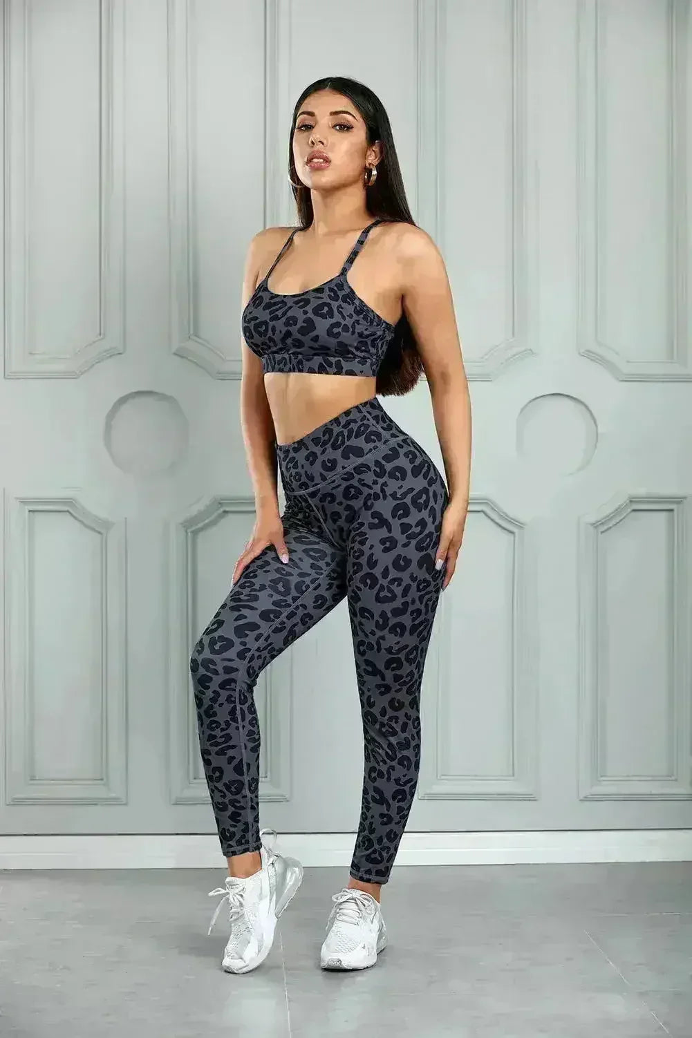 Charcoal Leopard Sports Bra and Legging Set - Femstylo