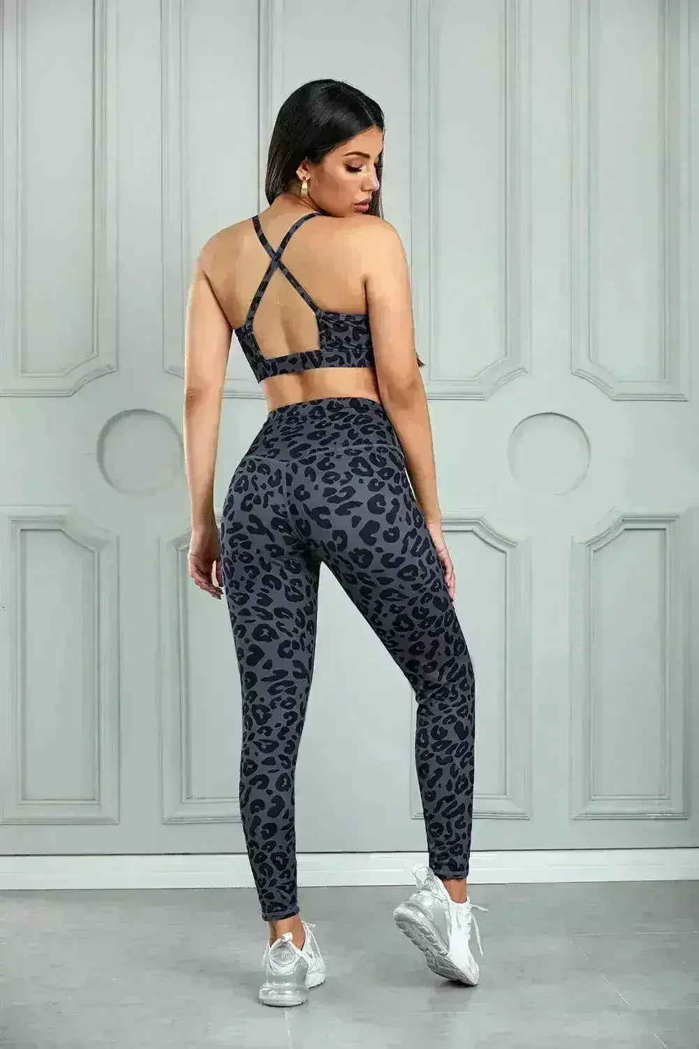 Charcoal Leopard Sports Bra and Legging Set - Femstylo