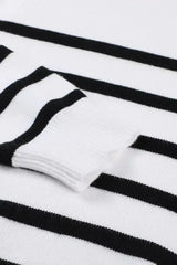 Winter White Striped Turtleneck Long Sleeve Sweater with Buttons - Femstylo