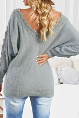 Gray Lace Splicing Sweater - Femstylo