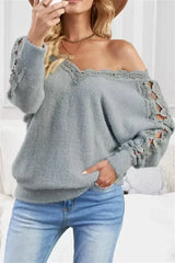 Gray Lace Splicing Sweater - Femstylo