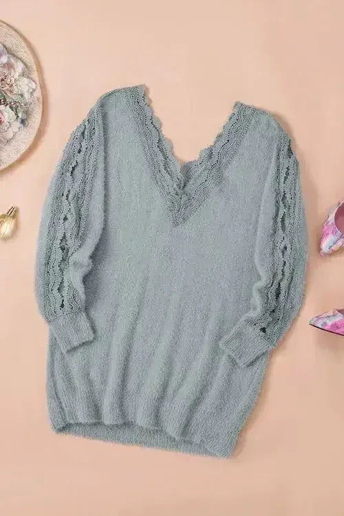 Gray Lace Splicing Sweater - Femstylo