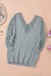 Gray Lace Splicing Sweater - Femstylo