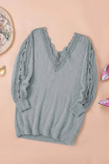Gray Lace Splicing Sweater - Femstylo