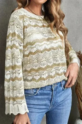 Wavy Stripe Crochet Sweater - Femstylo