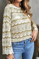Wavy Stripe Crochet Sweater - Femstylo