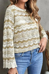 Wavy Stripe Crochet Sweater - Femstylo