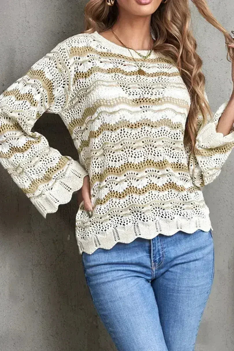 Wavy Stripe Crochet Sweater - Femstylo