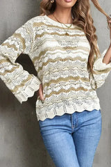 Wavy Stripe Crochet Sweater - Femstylo