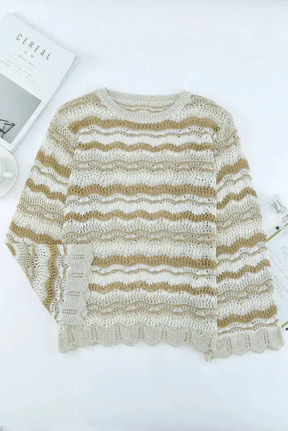 Wavy Stripe Crochet Sweater - Femstylo