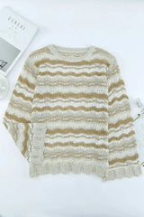 Wavy Stripe Crochet Sweater - Femstylo