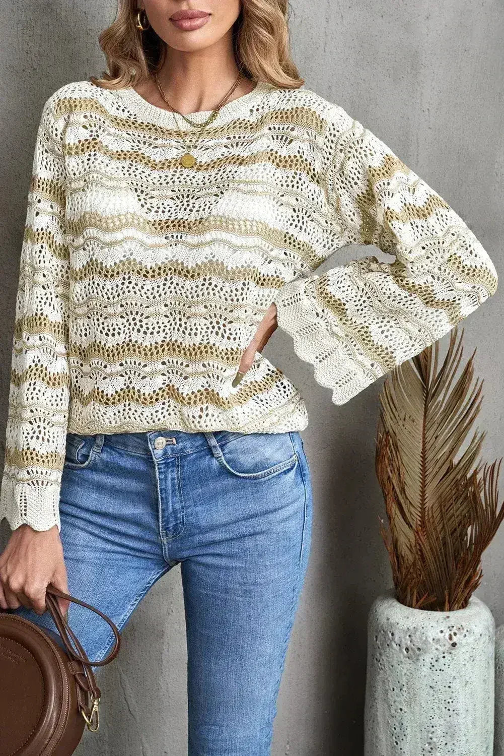 Wavy Stripe Crochet Sweater - Femstylo