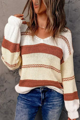 Beige Red Striped Sweater - Femstylo