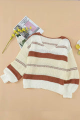 Beige Red Striped Sweater - Femstylo