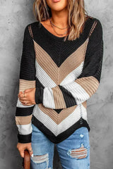 Chevron Colorblock Knit Sweater - Femstylo