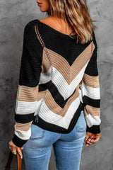 Chevron Colorblock Knit Sweater - Femstylo