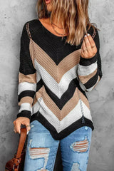 Chevron Colorblock Knit Sweater - Femstylo