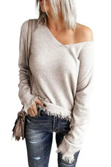 V Neck Tasseled Sweater - Femstylo