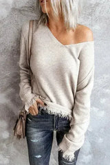 V Neck Tasseled Sweater - Femstylo