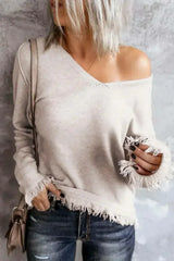 V Neck Tasseled Sweater - Femstylo