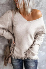 V Neck Tasseled Sweater - Femstylo