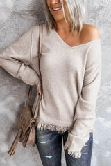 V Neck Tasseled Sweater - Femstylo