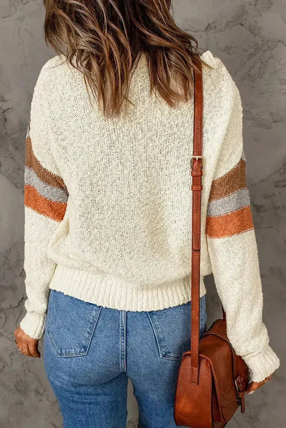 Beige Chevron Striped Sweater - Femstylo