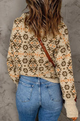 Khaki Aztec Zipped Sweater - Femstylo