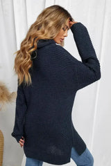 Winter Navy Blue Cozy Long Sleeves Turtleneck Sweater - Femstylo
