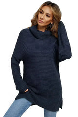 Winter Navy Blue Cozy Long Sleeves Turtleneck Sweater - Femstylo