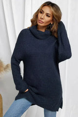 Winter Navy Blue Cozy Long Sleeves Turtleneck Sweater - Femstylo