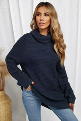 Winter Navy Blue Cozy Long Sleeves Turtleneck Sweater - Femstylo