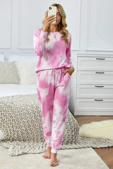 Fashion Pink Tie Dye Knit Long Sleeve Joggers Set - Femstylo