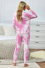 Fashion Pink Tie Dye Knit Long Sleeve Joggers Set - Femstylo