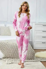 Fashion Pink Tie Dye Knit Long Sleeve Joggers Set - Femstylo