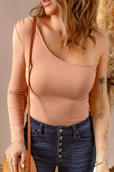 Nude One Shoulder Bodysuit - Femstylo