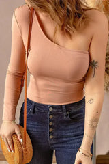 Nude One Shoulder Bodysuit - Femstylo