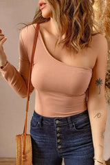 Nude One Shoulder Bodysuit - Femstylo